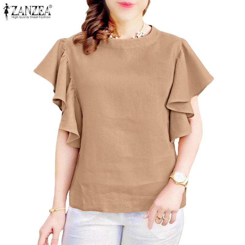 

ZANZEA Women Casual Round Neck Summer Ruffles Short Sleeve Blouse S