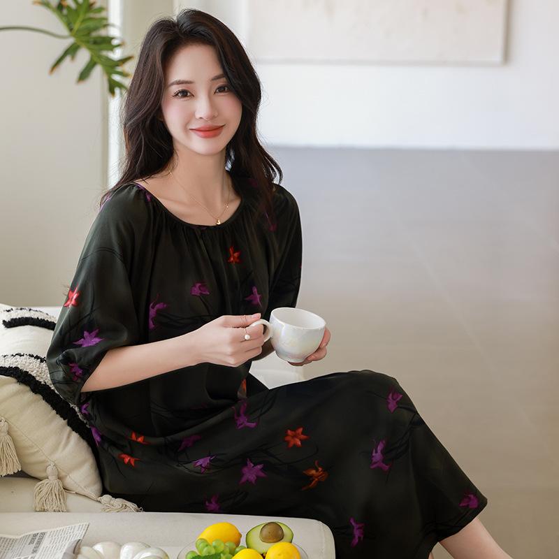 Sexy Nachtwäsche Damen Spitze Viskose Nachtkleid Kurzarm Cartoon Nachthemden Mädchen Nachthemd Einheitsgröße Nachthemd Mädchen Nachtwäsche