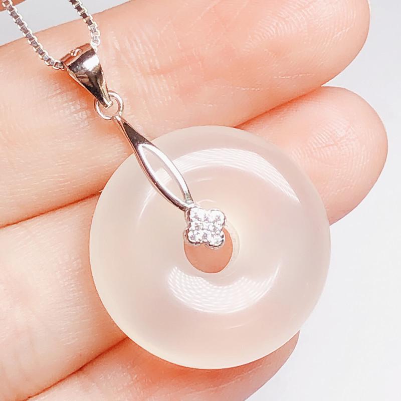 S925 Silver Amber Jasper Safety Clip Charm Pendant for Women