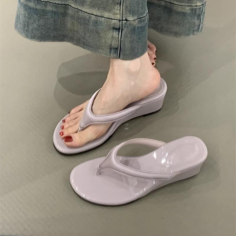 Evening wind flip-flops summer new temperament elegant purple thick bottom heightening with skirt sandals