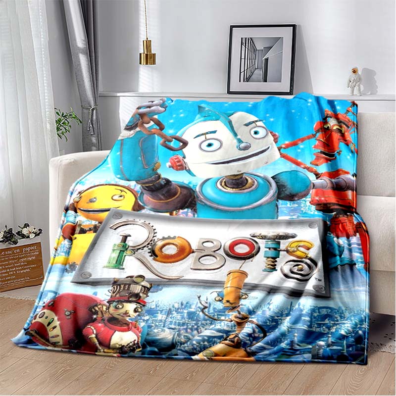 Robot Dreams Cartoon Robot Flannel Throw Blanket Retro Sci-Fi Spanish Anime Sofa Cover Home Decor Gift For Movie Lovers