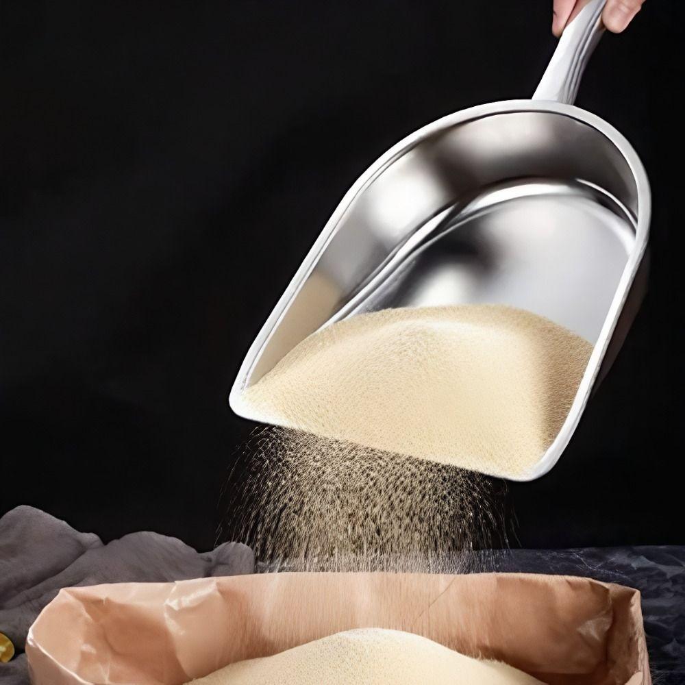Large Capacity Flour Scoop Wide Opening Food Shovel Stainless Steel Ice Cube Shovel Popcorn