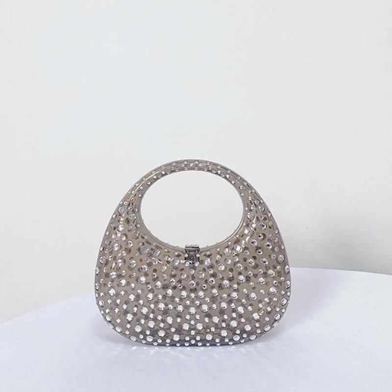 Lady Evening Bags for Women Luxury Designer Handbag and Purses New Ins Transparent Plastic Imitation Diamond Acrylic Pouch Bag