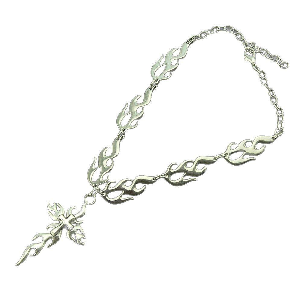 Gothic Flame Cross Necklace For Men Women With Alloy Pendant Stylish Hiphop Jewelry