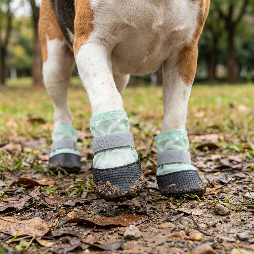 4Pcs Breathable Dog Mesh Shoes Non-Slip Foot Covers Fashion Dog Paw Protectors Walking Running