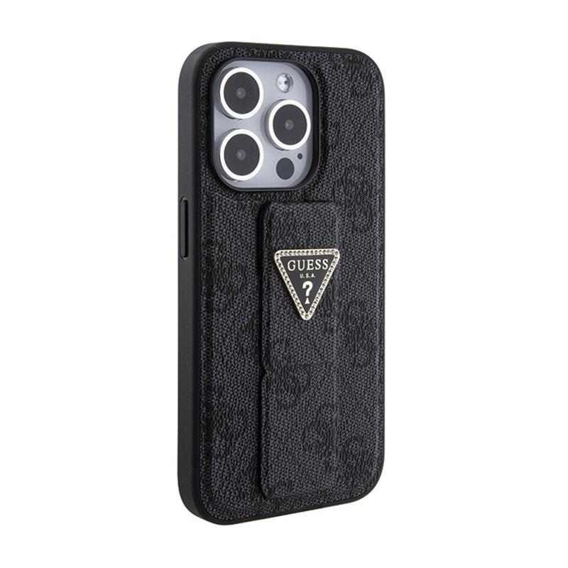Guess Grip Stand 4G Triangle Strass Logo - Etui Iphone 15 Pro Max (Czarny)