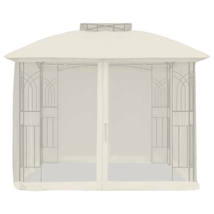VidaXL Tonnelle double toit et parois en filet crème 2,94x2,94 m acier, tonnelle de jardin, tonnelle de patio, pavillon, 368454