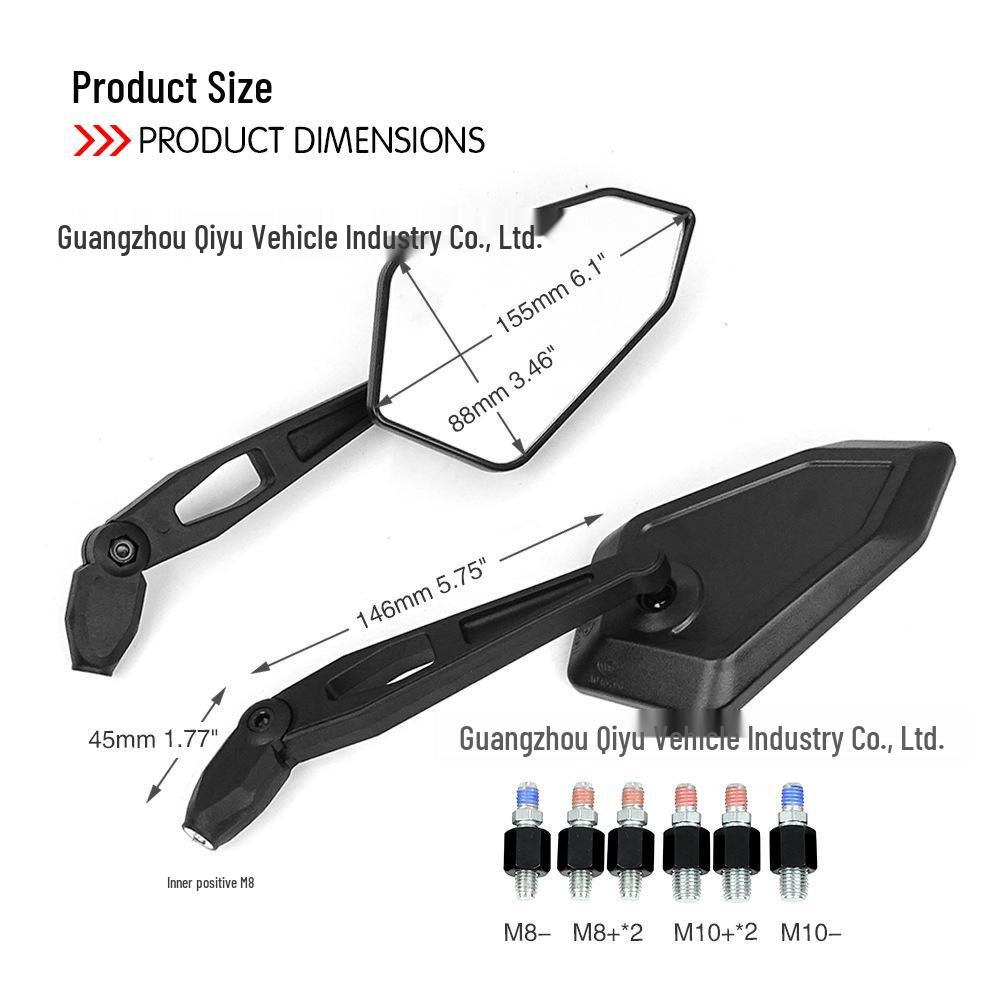 Universal Foldable Polygonal Rearview Mirror for Electric Motorcycles