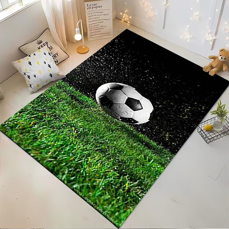 Soccer Ball and Grass Pattern Carpet, Sports Theme Room Rug Design Suitable for use as an anti-slip for living room bedroom sofas