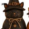 Retro Pastoral Style Ornaments 3Pcs Halloween Witch Cat Dog Statues, Resin Rustic Farmhouse Indoor Autumn Room for Thanksgiving, Table Fireplace