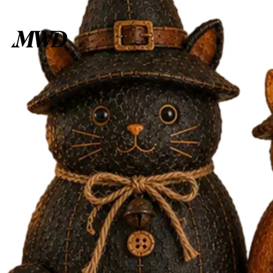 Retro Pastoral Style Ornaments 3Pcs Halloween Witch Cat Dog Statues, Resin Rustic Farmhouse Indoor Autumn Room for Thanksgiving, Table Fireplace