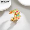 Geometric Woven Enamel Ring with 18K Gold and Colorful Design