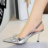 Fashion 2025 Summer Thin Heels Pumps Patent Leather Pointed Fashion Slipper Butterfly Knot Elegant Sandals Mules Shoes Zaptos Mujer