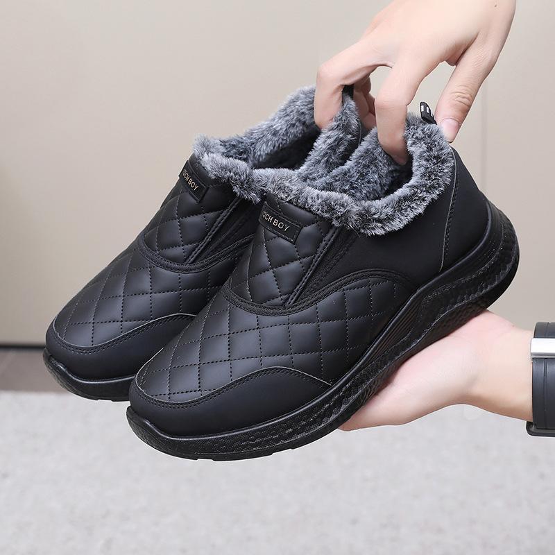 Men's Winter Warm Snow Boots With Faux Fur Lining Non-Slip Loafer Shoes Water Resistant Work Walking Sneakers Comfortable Short Ankle Booties for Male