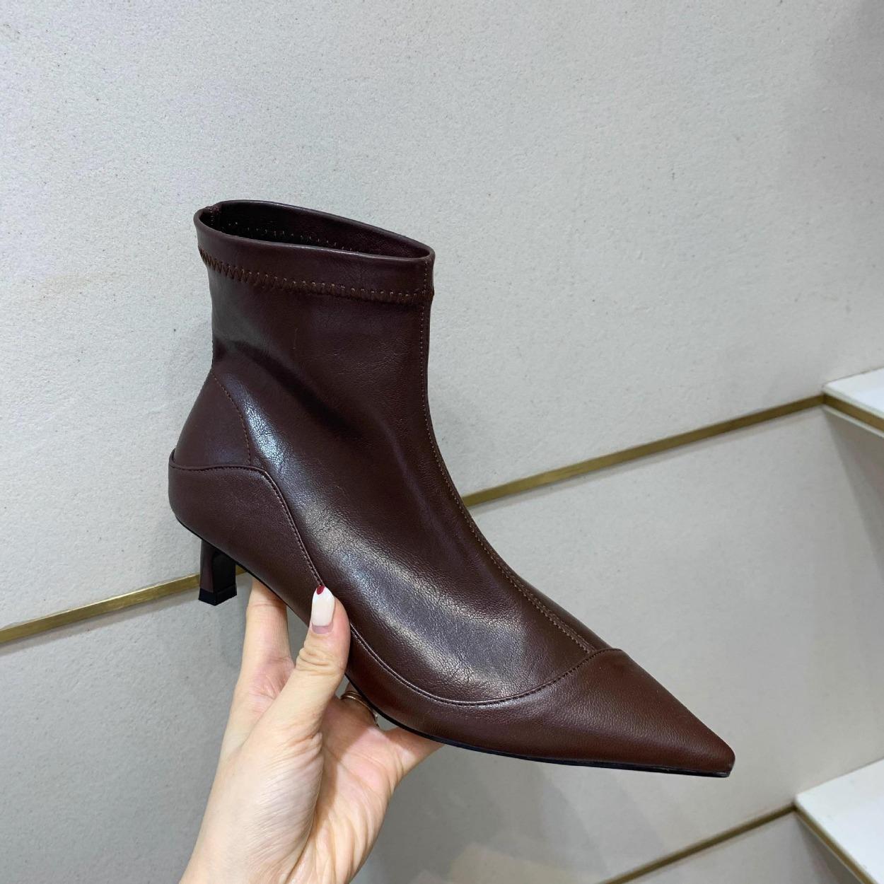 

Полусапожки на низком каблуке, туфли на каблуке «котенок», женские сапоги, шикарные эластичные сапоги, ботильоны, одинарные сапоги 39 коричневый