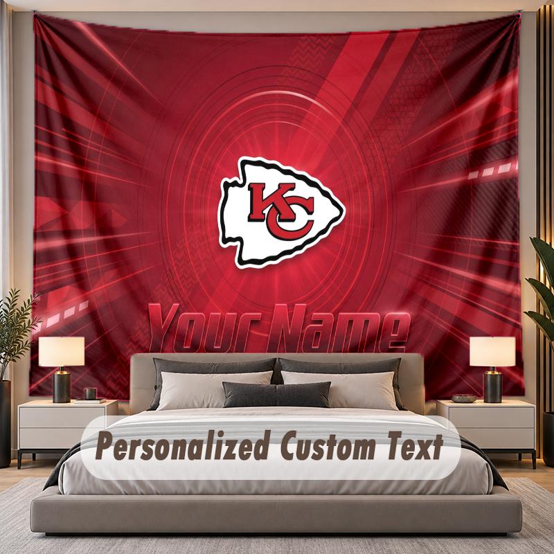Custom Name Text Tapestry Kansas City Chiefs Personalized Polyester Wall Tapestry For Bedroom And Room