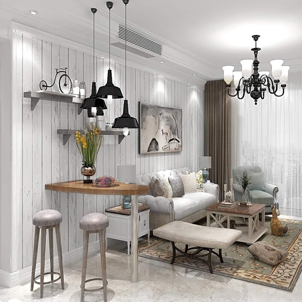 Classic White Gray Peel and Stick Wallpaper Wood Plank Faux Wallpaper Removable Self-Adhesive Vintage Paper Wall Decorative