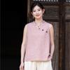 Women Vintage Tops Summer Chinese Style Solid Color Stand Button Female Soft Tops