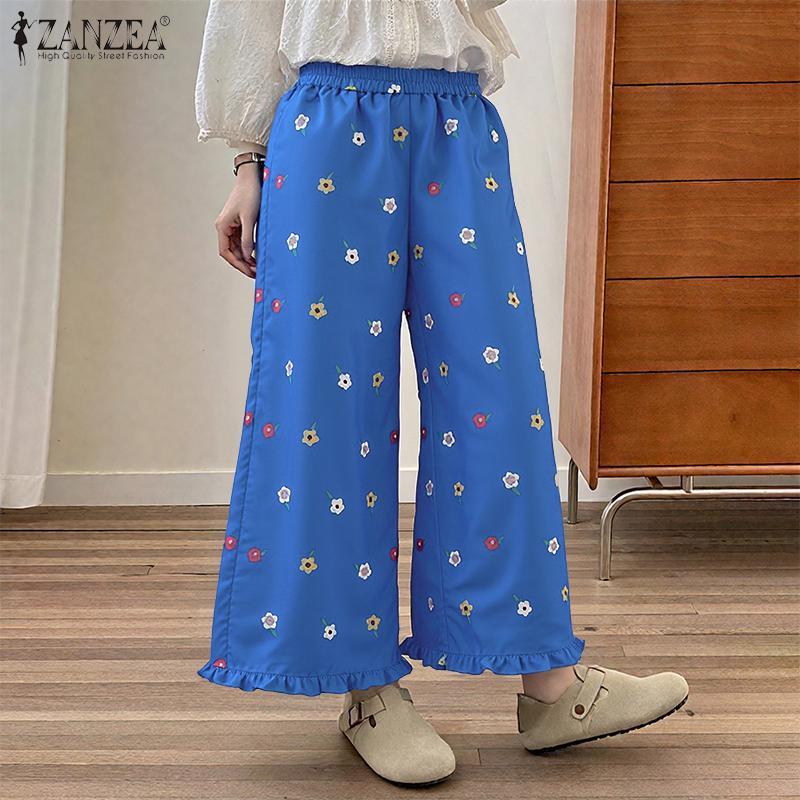 ZANZEA Women Casual Elastic Waist Loose Floral Print Pants