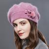 SOMALER Cashmere Winter Beret Hats for Women Knitted Middle-aged Lady Caps Bowknot Decoration On Side