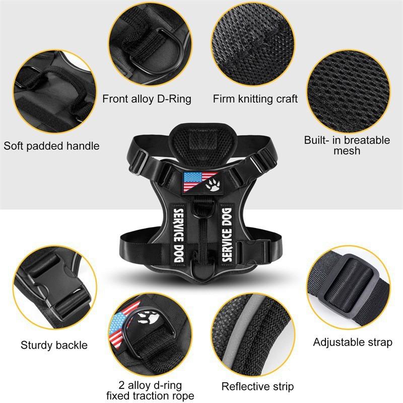 Large Dog Tactical Harness With Reflective Strips Adjustable Pet Leash Vest Night Walks S M L XL
