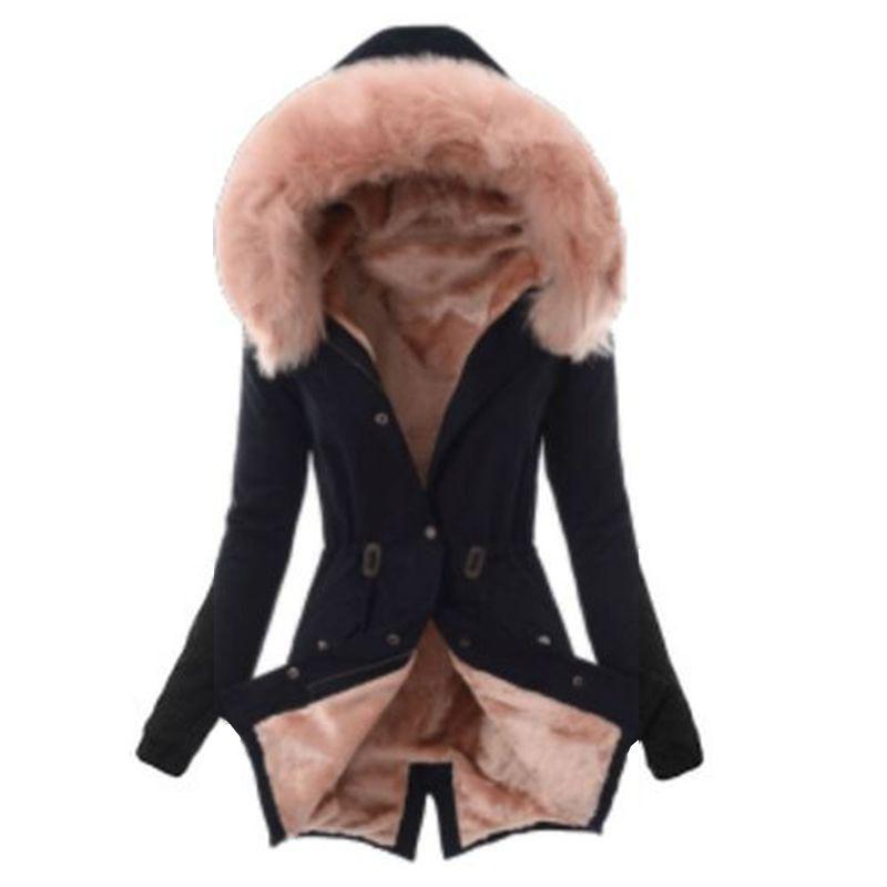 Luxurious Women Faux Fur Collar Hooded Parka Jacket For A Warm Winter