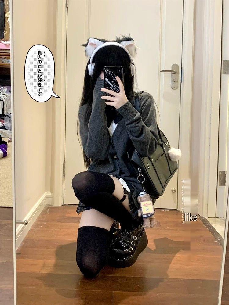 Women's Academy Style Dark Grey Long Sleeve Cardigan Sweater Coat - Autumn 2024 Collection