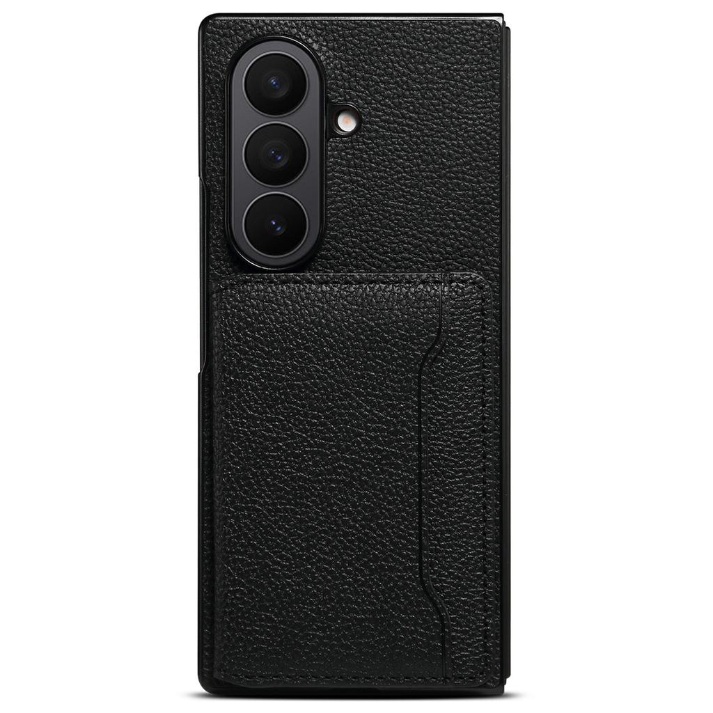 For Samsung Galaxy Z Fold7 5G Case with Card Slots Kickstand Calf Texture Leather Phone Back Cover