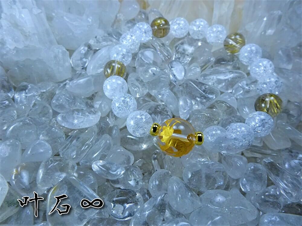 Amulet for Increased Fortune and Gold Dragon Crystal Gold Rutilated Power Stone Bracelet for Natural 10mm Sting Size 15cm Women with Small Kanoishi