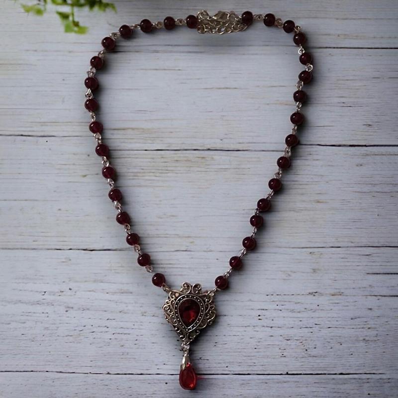 Gotický viktoriánský náhrdelník Romantický vintage krvavě červený korálkový řetízek Pro ženy Dívky Vynikající choker Šperky Doplňky Dárky