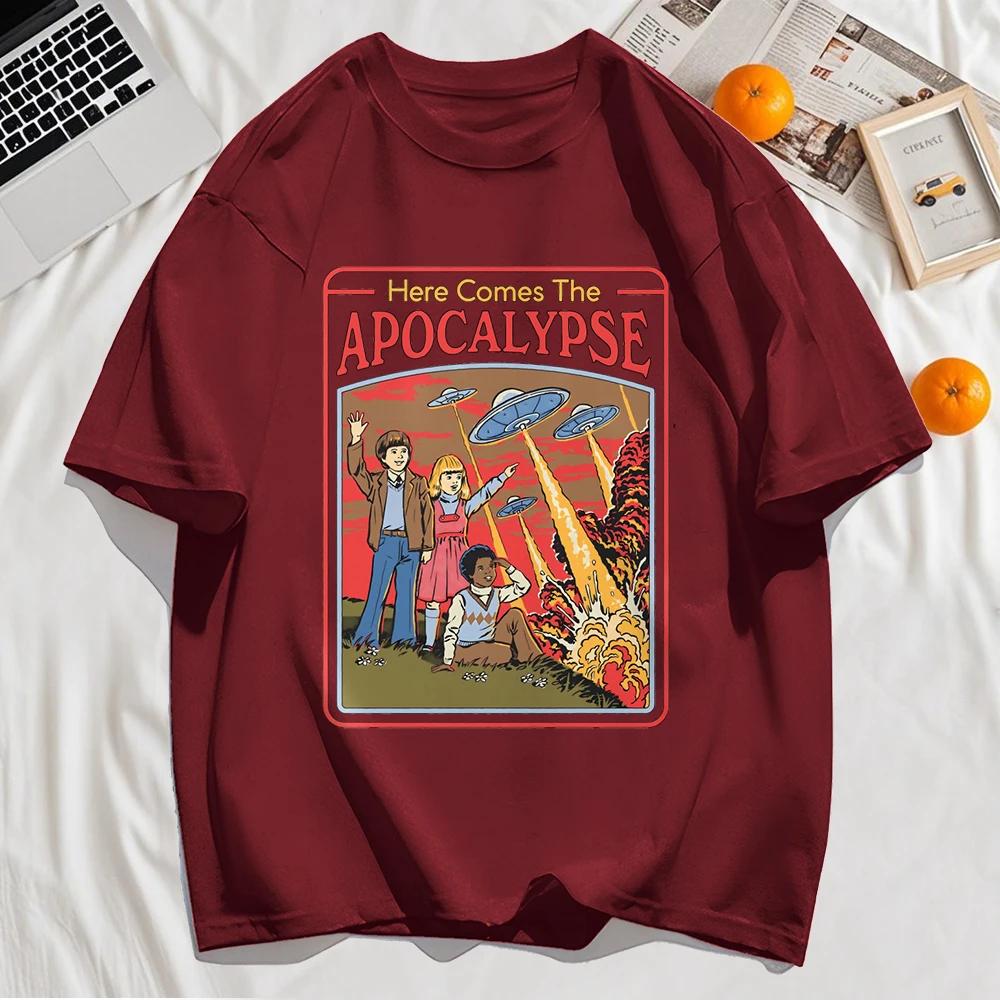 Here Comes The Apocalypse Printing Mens Tee Hip Hop Cotton Trendy ONeck Loose T Shirt Casual Comfortable Man Short Sleeve