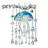 Stained Glass Style Suncatcher Ocean-Themed Crystal Wind Chime, Acrylic Jellyfish Seahorse Pufferfish Hanging Ocean Theme Chimes with Prism