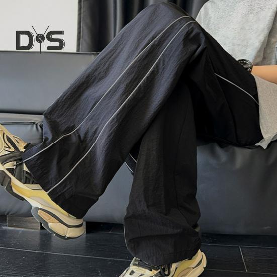 Pánské rychleschnoucí volné kalhoty se stahovací šňůrkou v pase, volného střihu, lehké, ležérní kalhoty s boční dekorací pro ulici, dovolenou