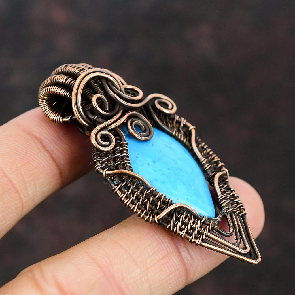 Arizona Turquoise Pendant Copper Wire Wrapped Pendant Designer Jewelry Copper Pendant Handmade Unique Copper Jewelry For Him Gift For Mother