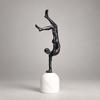 Inverted Pose Human Sculpture Metal Finish with White Pedestal