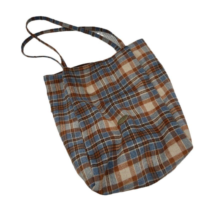 1 Casual bag women's new fashion woolen plaid shoulder bag large capacity double-sided dual-purpose bag