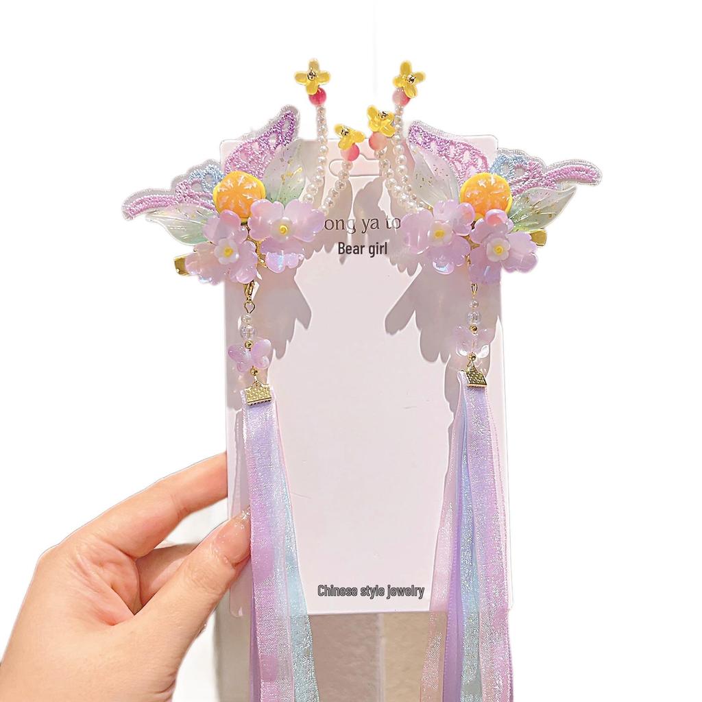 Chinesische Kinder-Haarspange mit Quaste, Schmetterling und Band - Märchenhafter Hanfu-Stil