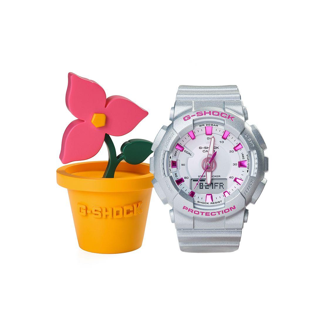 

Casio G-Shock FiSN Floral Special Gift Box Waterproof Shockproof Magnetic Quartz Movement Resin Strap Watch Women watches Silver GMA-S130NP-8APRF Silver