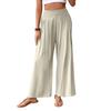 Women's Casual Wide Leg Pants with Side Zipper Relaxed Fit Elastic Waistband Lightweight Loose Trousers for Everyday Wear