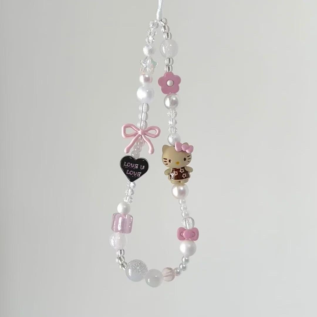 

Xiaohongshu-Inspired Black Beaded Girl Phone Chain & Camera Lanyard with Cute Pendant
