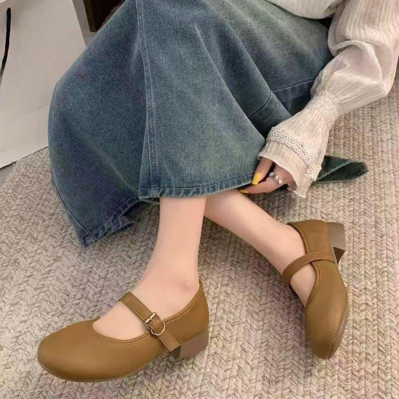 Soft Leather New Style Low-heeled Women s Single Shoes, Versatile Soft-soled Dolly Shoes 35 абрикосовый