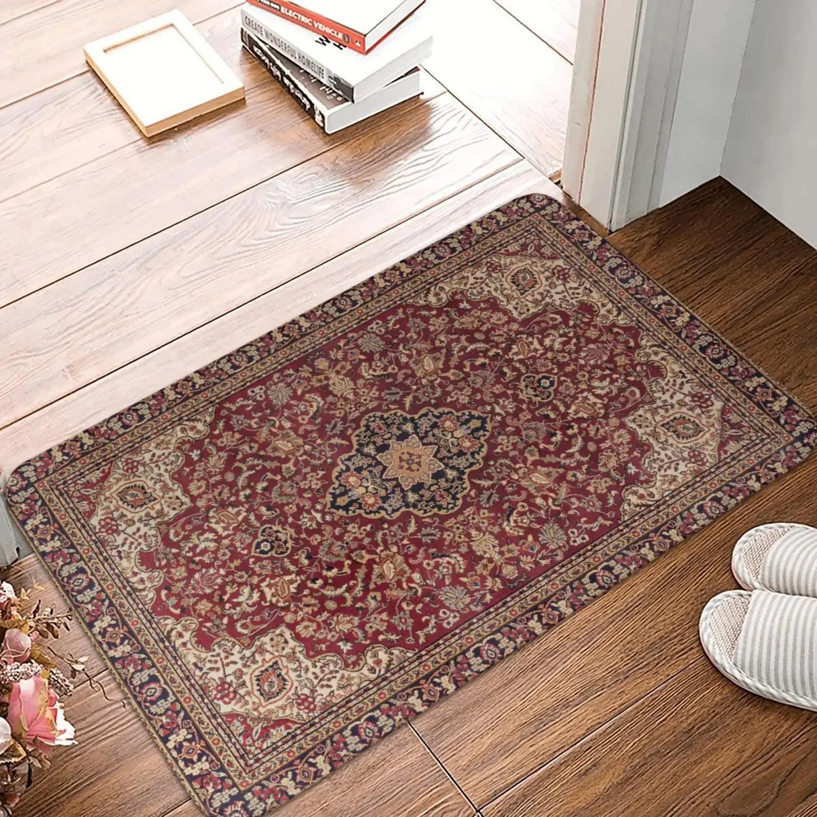 

Boho Style Floral Pattern Area Rug Artistic Vintage Ethnic Print Carpet Soft Non Slip Floor Mat For Entryway Bedroom Living Room 40X60cm