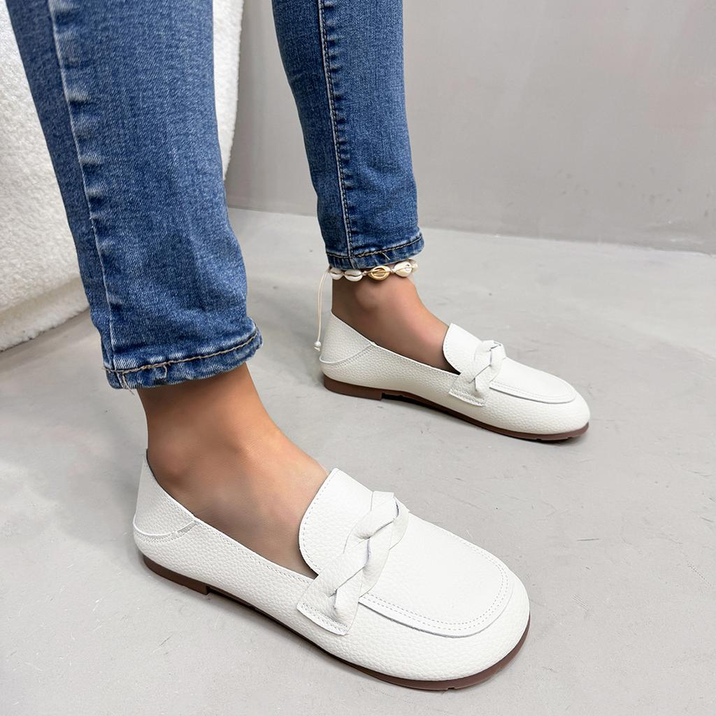 New Flats Women Shoes Loafers Leather Woman Flats Slip On Women's Loafer Female Moccasins Shoe Plus Size 35-43