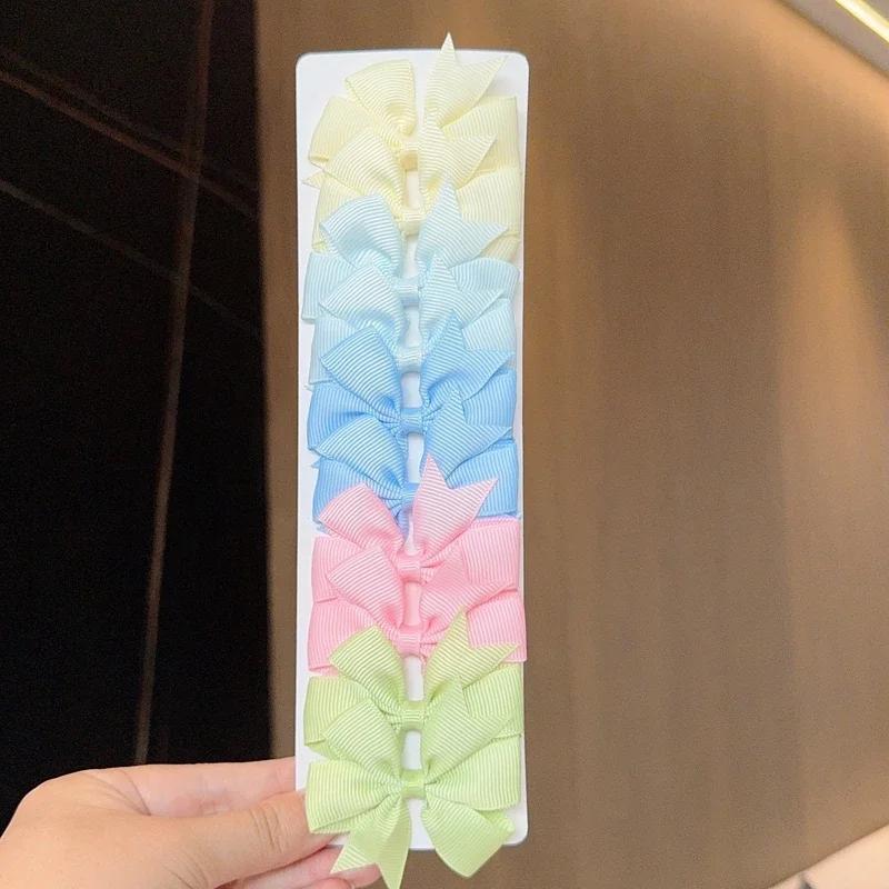 10Pcs/Set Colorful Grosgrain Ribbon Bow Hair Clip Girls Lovely Cheer Bowknot Hairpin Barrettes Headwear Baby Hair Accessories