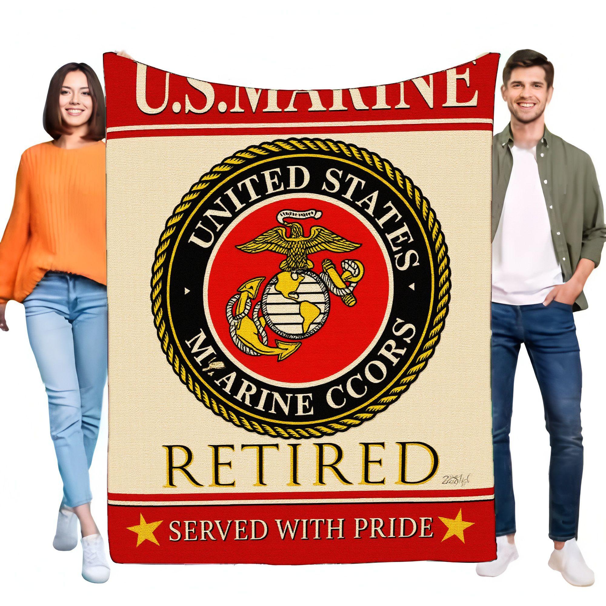 

US Marine Corps Blanket Cream Background with Red and Black Accents Retired Design Large Soft Warm Throw for Military Veterans G 100x150cm
