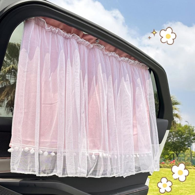 Elegant Lace Car Window Shade With Suction Cups Easy Installation Heat Blocking Regulable Length For Sun Protection