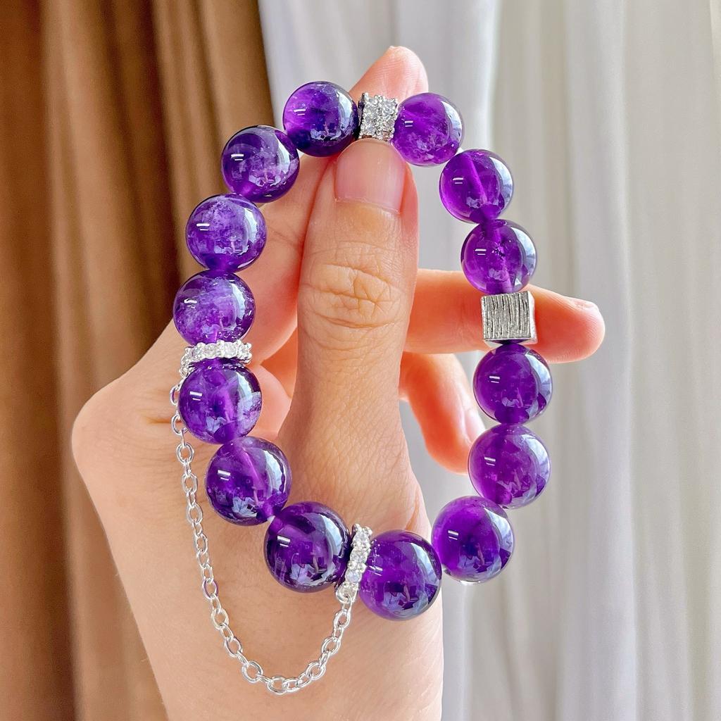 12Mm Large Granular Natural Royal Grape Purple Amethyst Design Bracelet Bracelet