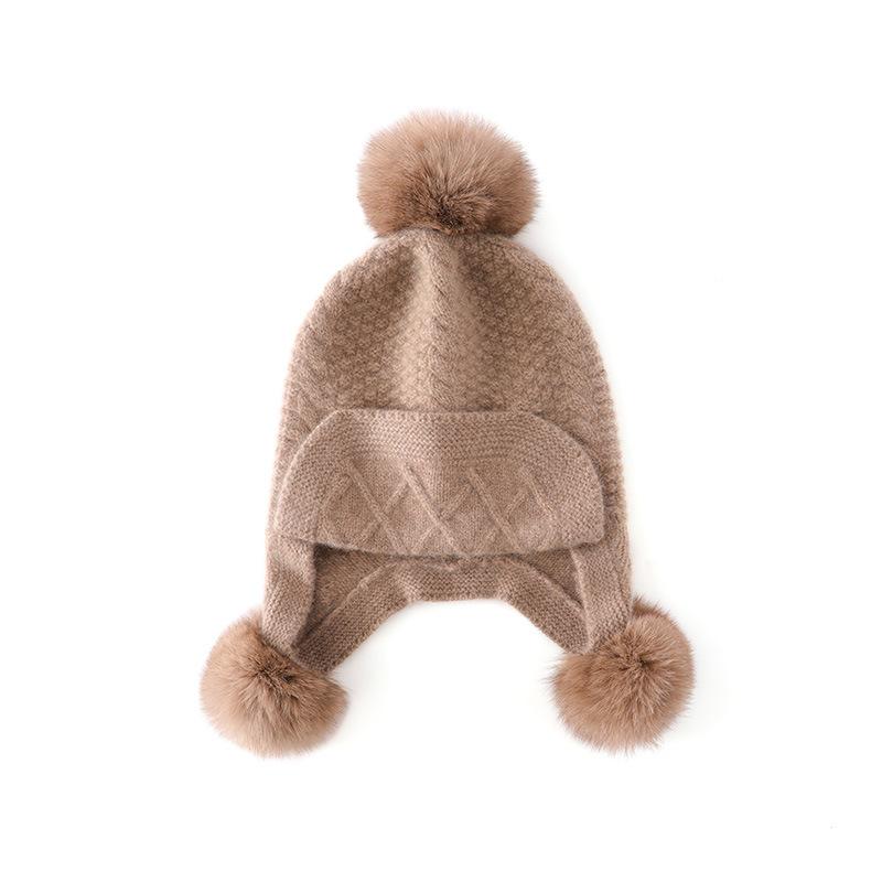 

Кашемировая шапка Осень и Зима Новая Женская Шапка с Помпоном Коса Повседневная Защита Ушей Шапка Бини Утолщенная Вязаная Шапка One size