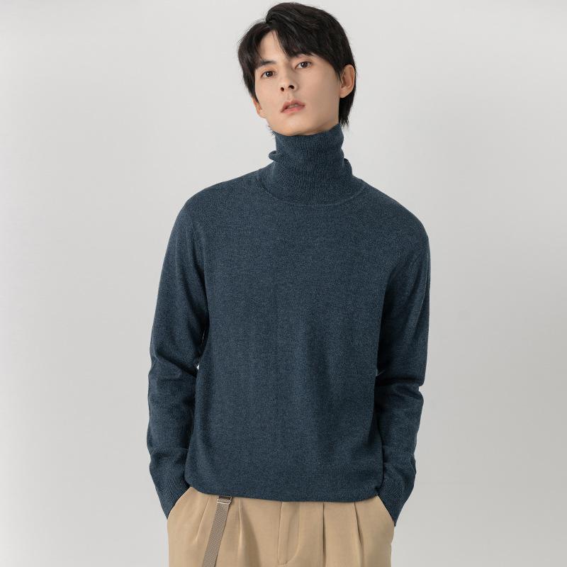 Autumn and Winter Men's Turtleneck Bottom Sweater Solid Color 100% Wool Sweater Thickened Warm Knitted Thread