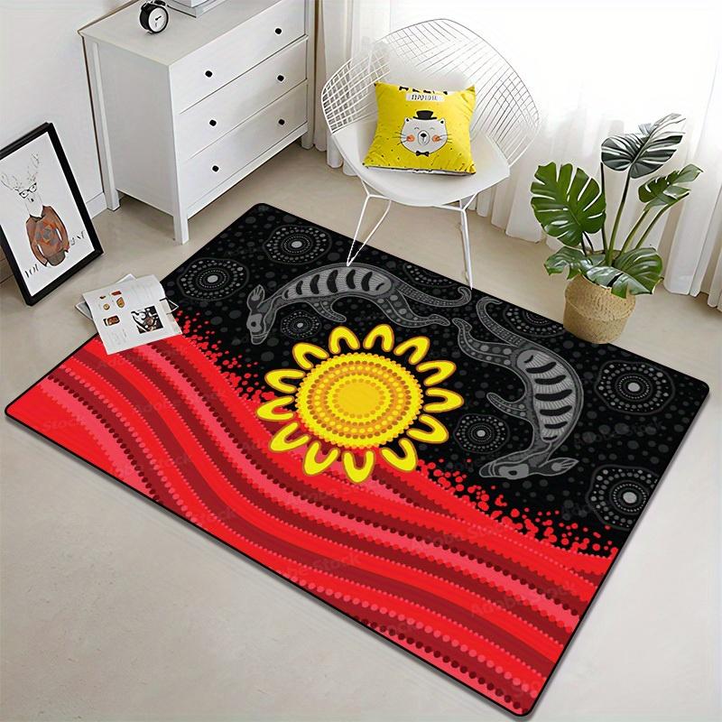 800g/sq Crystal Velvet Indoor Rug with Aboriginal Kangaroo Pattern - Non-Slip,Anti-Wear Protective Mat for Living Room,Bedroom,Kitchen,Bathr